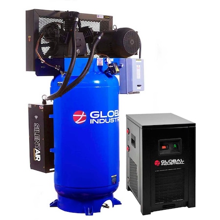 Global Industrial Silent Two Stage Piston Air Compressor w/Dryer, 7.5 HP, 80 Gal, 1 Phase, 230V 133683